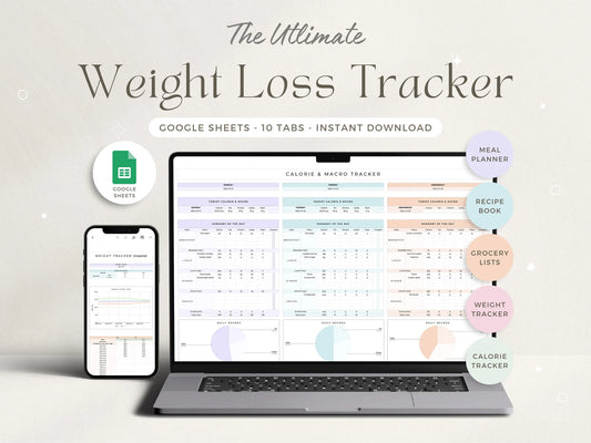 Aesthetic Weight Loss & Wellness Google Sheets Tracker| Daily Meal Planner, Calorie & Macro Log, Exercise Tracker