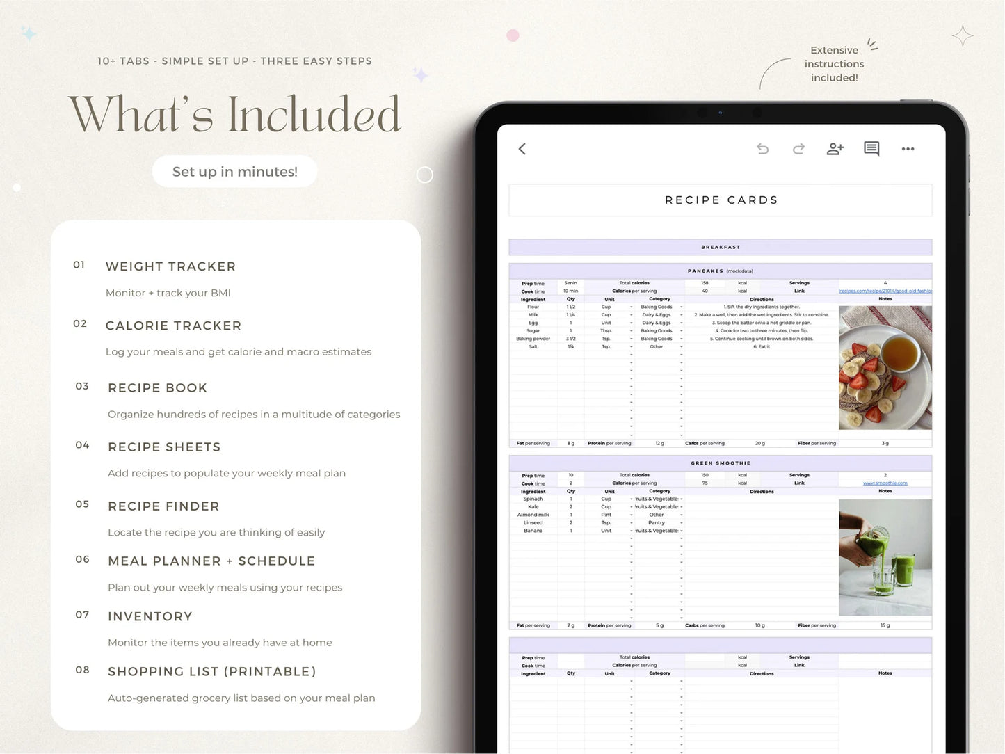 Aesthetic Weight Loss & Wellness Google Sheets Tracker| Daily Meal Planner, Calorie & Macro Log, Exercise Tracker